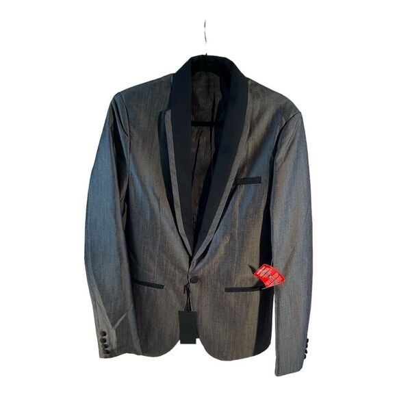 ASOS DESIGN Men’s Silver Black Skinny Tuxedo Blazer Jacket Long Sleeve Size 38 - Picture 1 of 13
